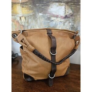 NWT Nino Bossi Maroon Brown Tan Italian Pebbled Leather Hobo Zip Tote Bag $279